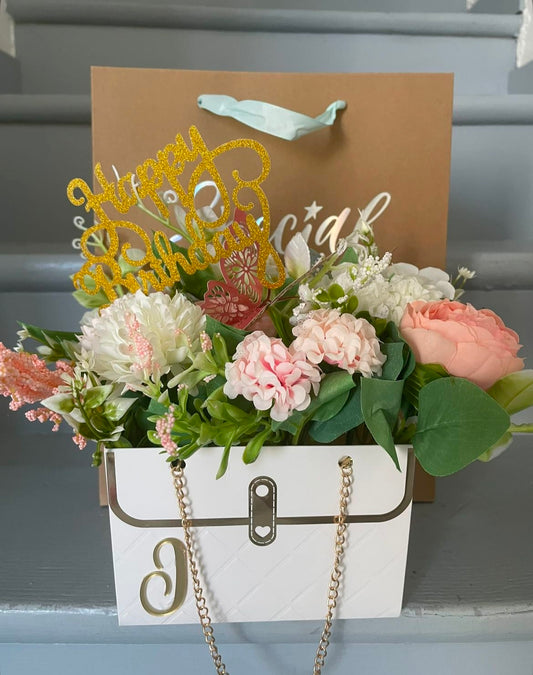 🌸 Sac fleuri personnalisé avec initiale dorée – 20€ 🌸